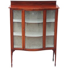 Antique Edwardian Inlaid Mahogany Glazed Display Cabinet Serpentine Front
