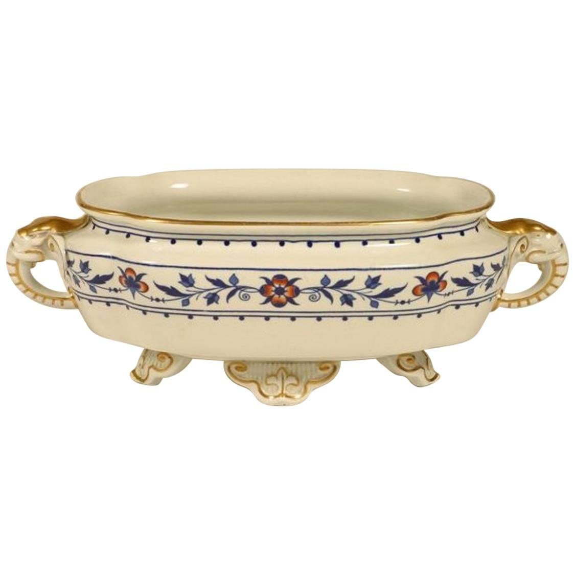 Cassettone Dr C, attribuito a Royal Worcester, zuppiera Elefante blu e bianca