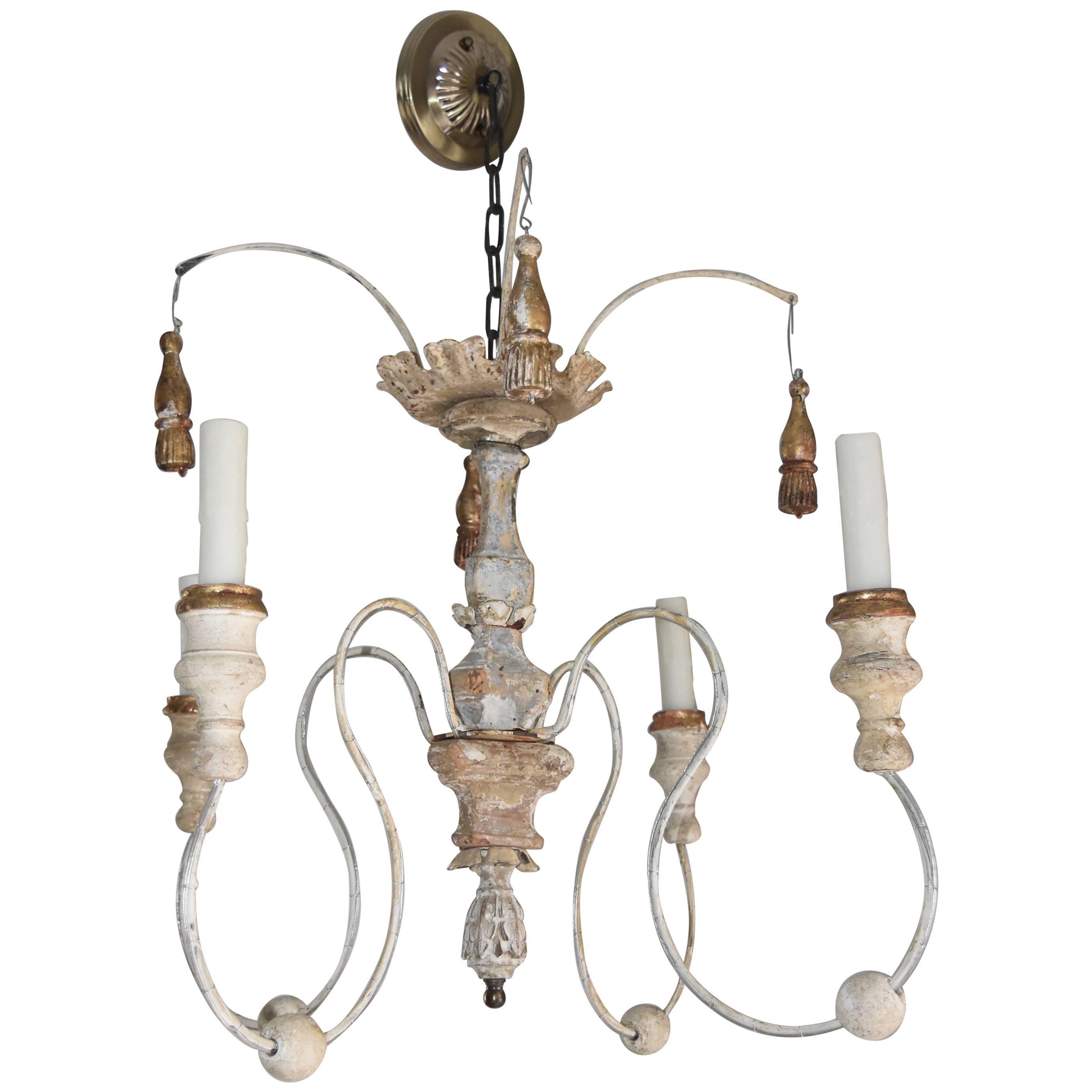 Italian Wooden Altar Elements Spider Chandelier with Iron Arms