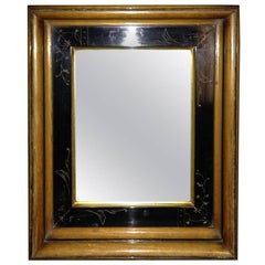 Aesthetic Movement Oak Mirror, with Scribed Floral Detail in a Walnut Frame