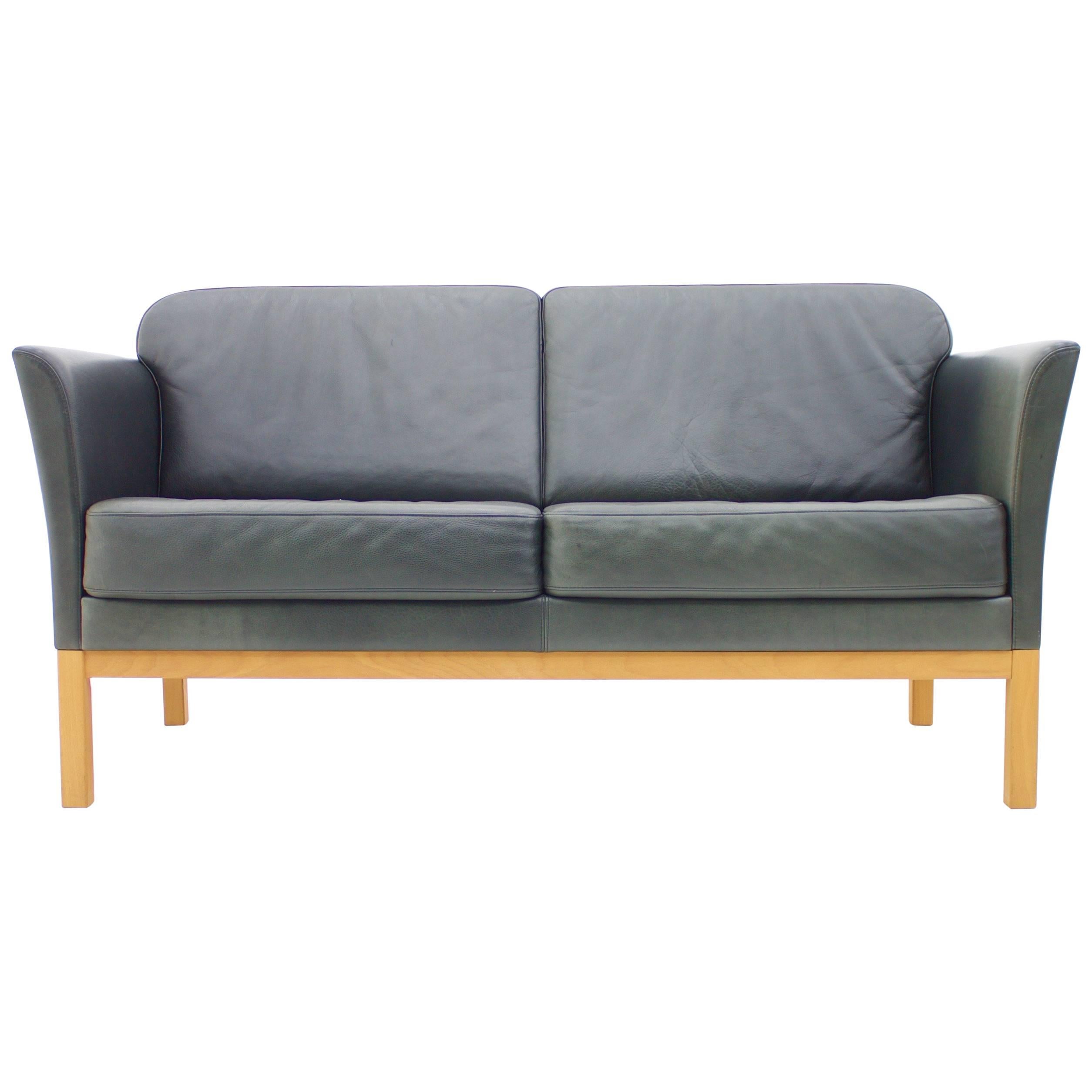 Danish Modern Two-Seat Leather Sofa For Sale