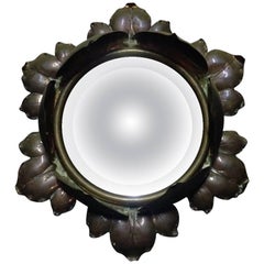 Arts & Crafts Circular Copper and Bevelled Mirror in the Form of a Flower Bud