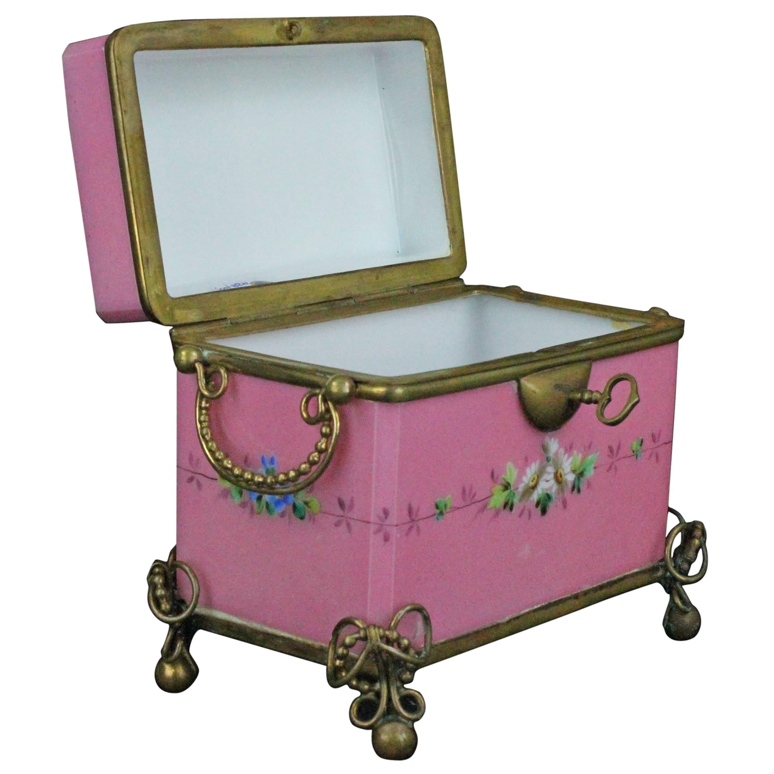 French Late 19th Century Painted Opaline Glass Box
