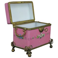 Antique French Late 19th Century Painted Opaline Glass Box