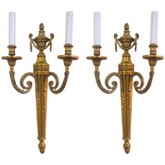 19th Century Pair of Empire Style Bronze Two-Light Sconces