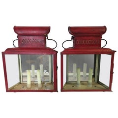 Antique Red Tole Lanterns Sconces Candleholders