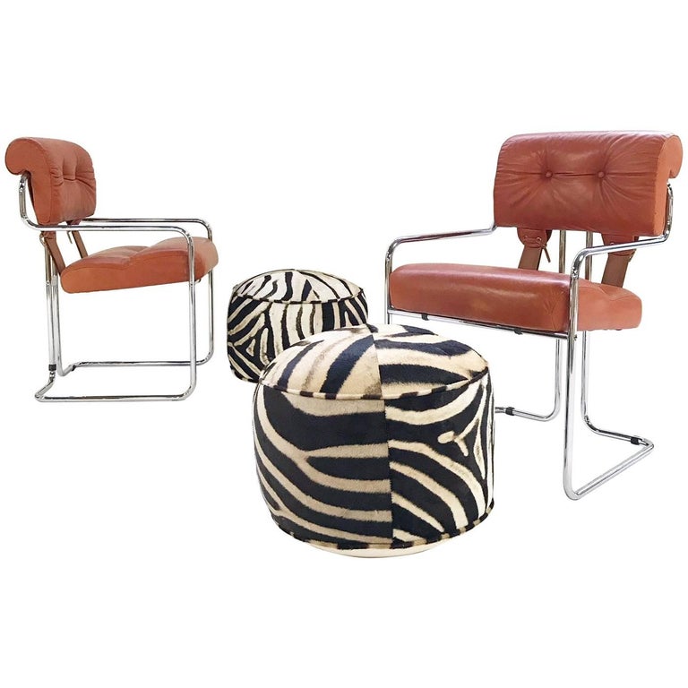 Pair of Italian Leather Tucrome Chairs by Mariani for Pace Collection