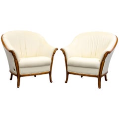 Nieri Designer Chair Set of Two Leather Crème Beige One-Seat Wood