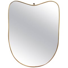 Midcentury Italian Wall Mirror with Brass Frame