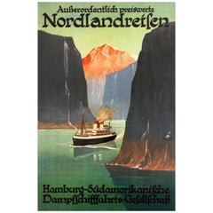Original Vintage Hamburg Sud Nordlandreisen Cruise Ship Travel Poster for Norway