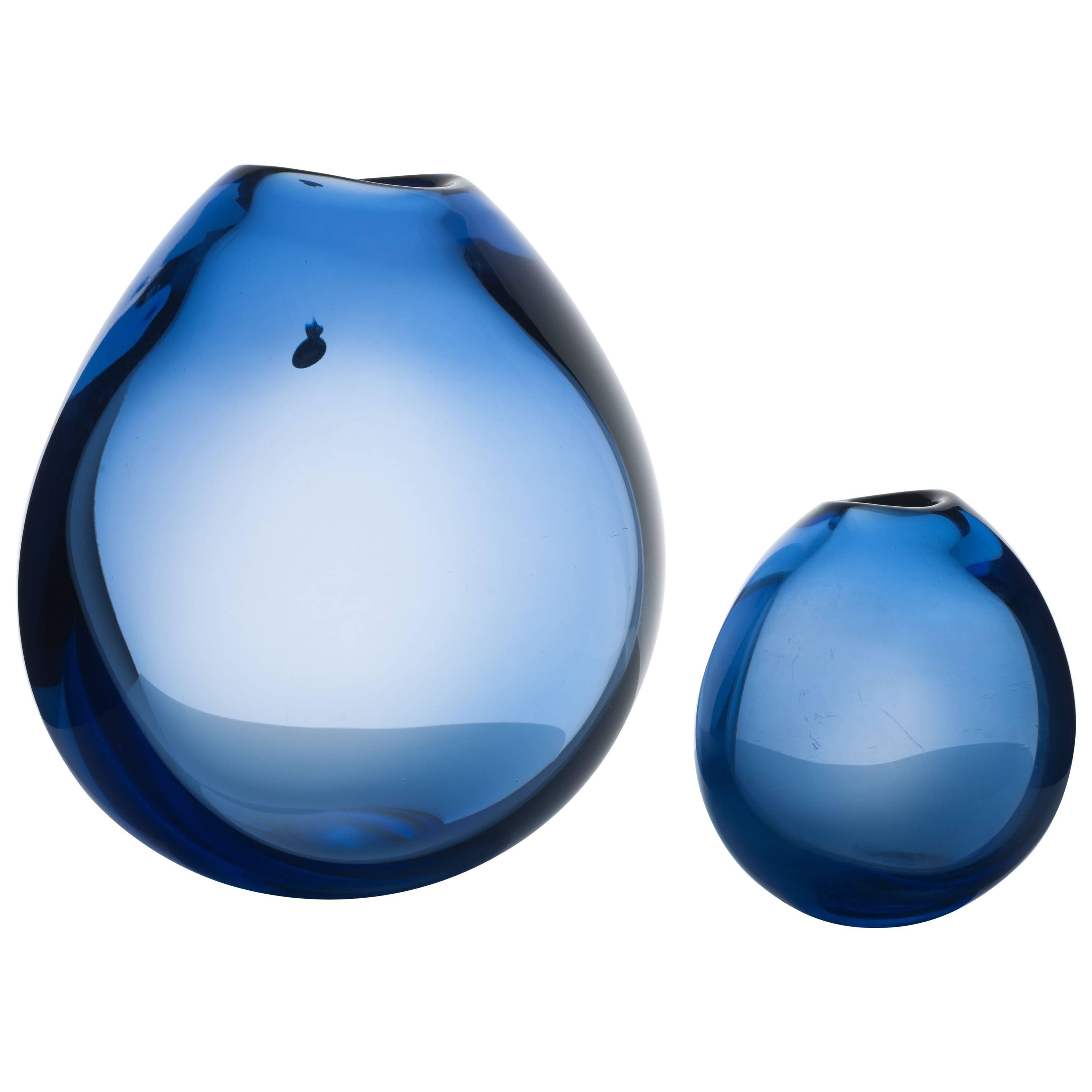Sapphire Blue Mouth Blown Drop Vases by Per Lütken for Holmegaard, 1960s
