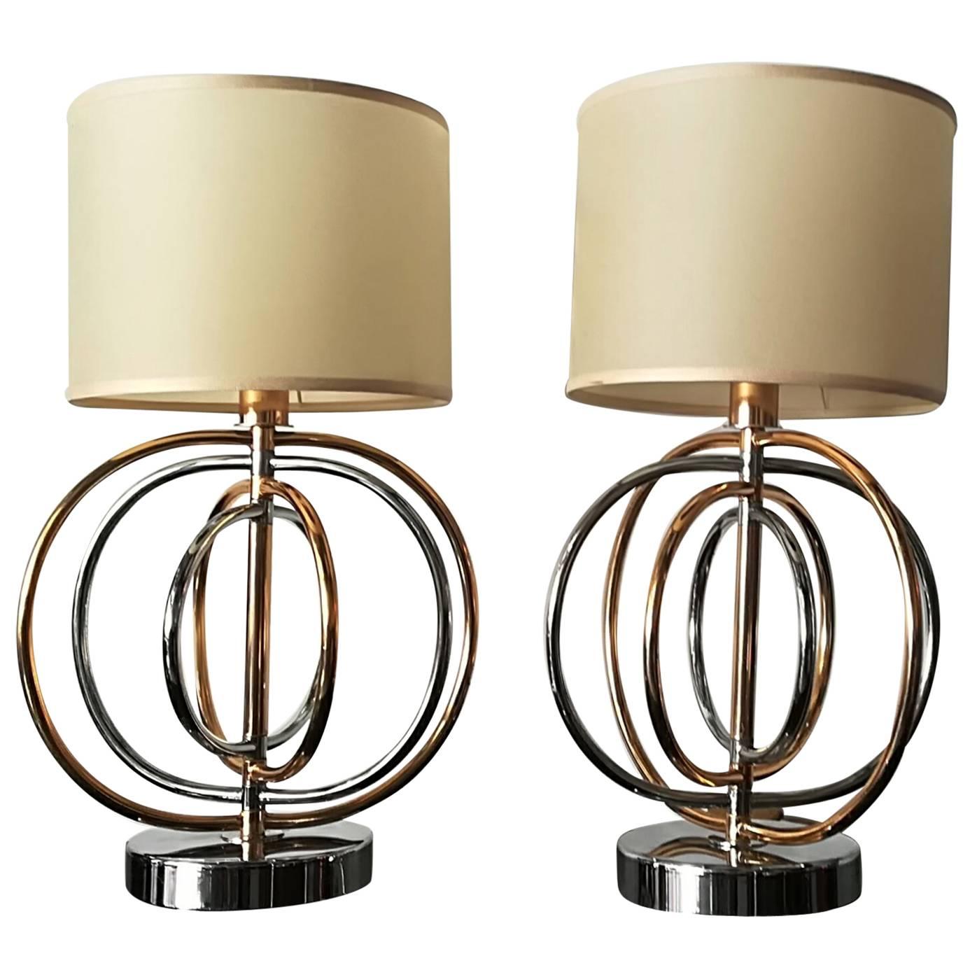 Pair of Brass and Gold Italian Table Lamps 1960. For Sale