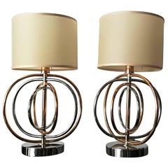 Vintage Pair of Brass and Gold Italian Table Lamps 1960.