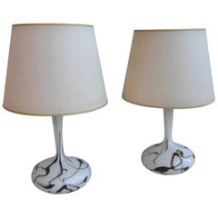 Pair of White Glass Murano Art Table Lamps, Italy, 1960s