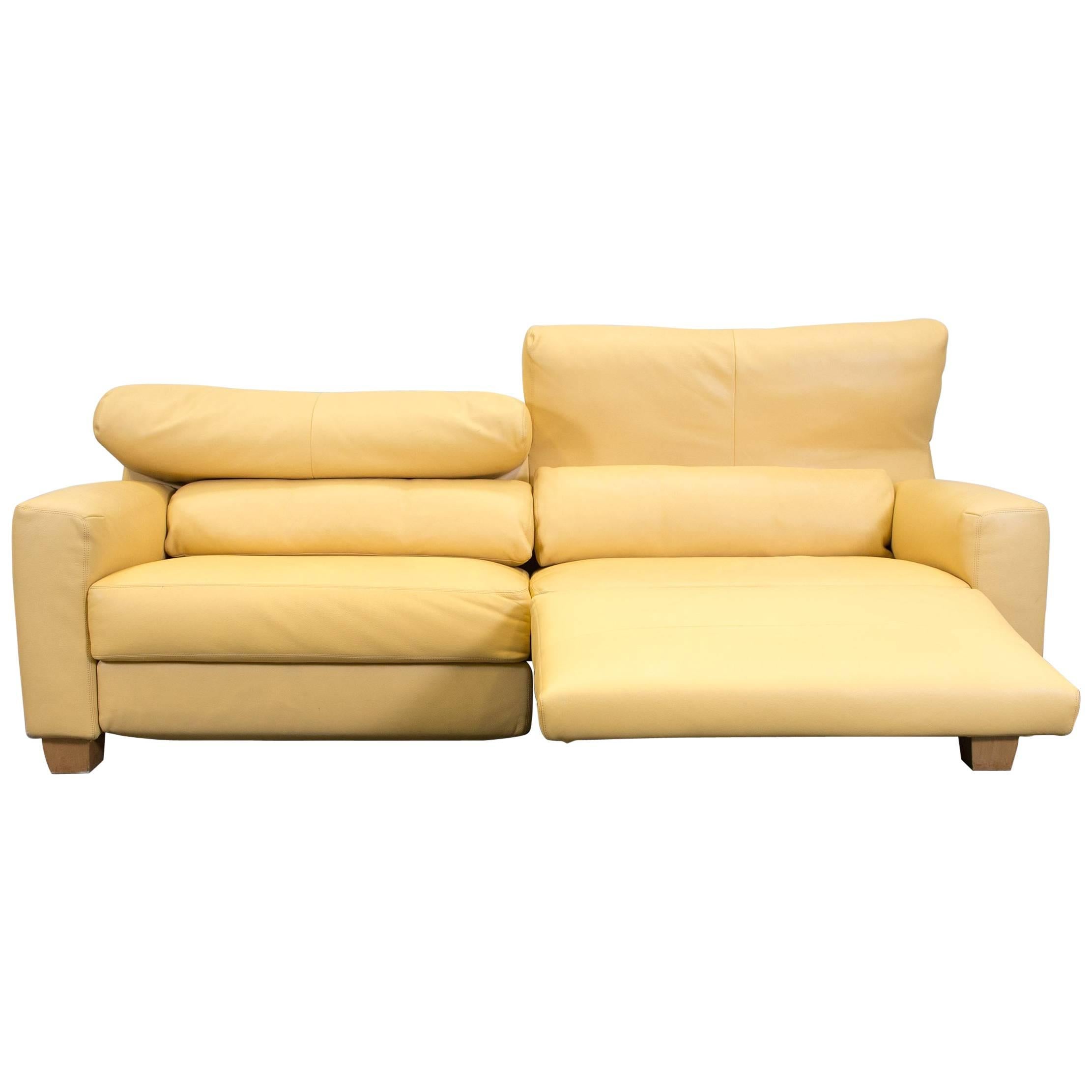 FSM Leather Couch Relax Function Three-Seat Sofa Yellow Orange