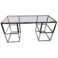 Used   Romeo Rega Modernist Chrome And Glass Desk