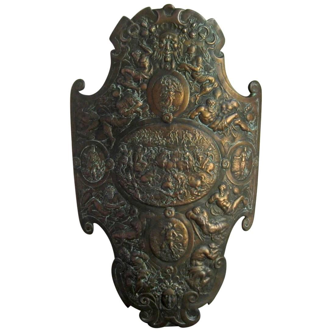 Cast Iron Renaissance Style Shield circa 1900 Antique Medieval Bronzed Armour For Sale