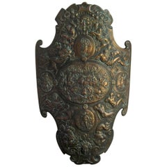 Cast Iron Renaissance Style Shield circa 1900 Antique Medieval Bronzed Armour