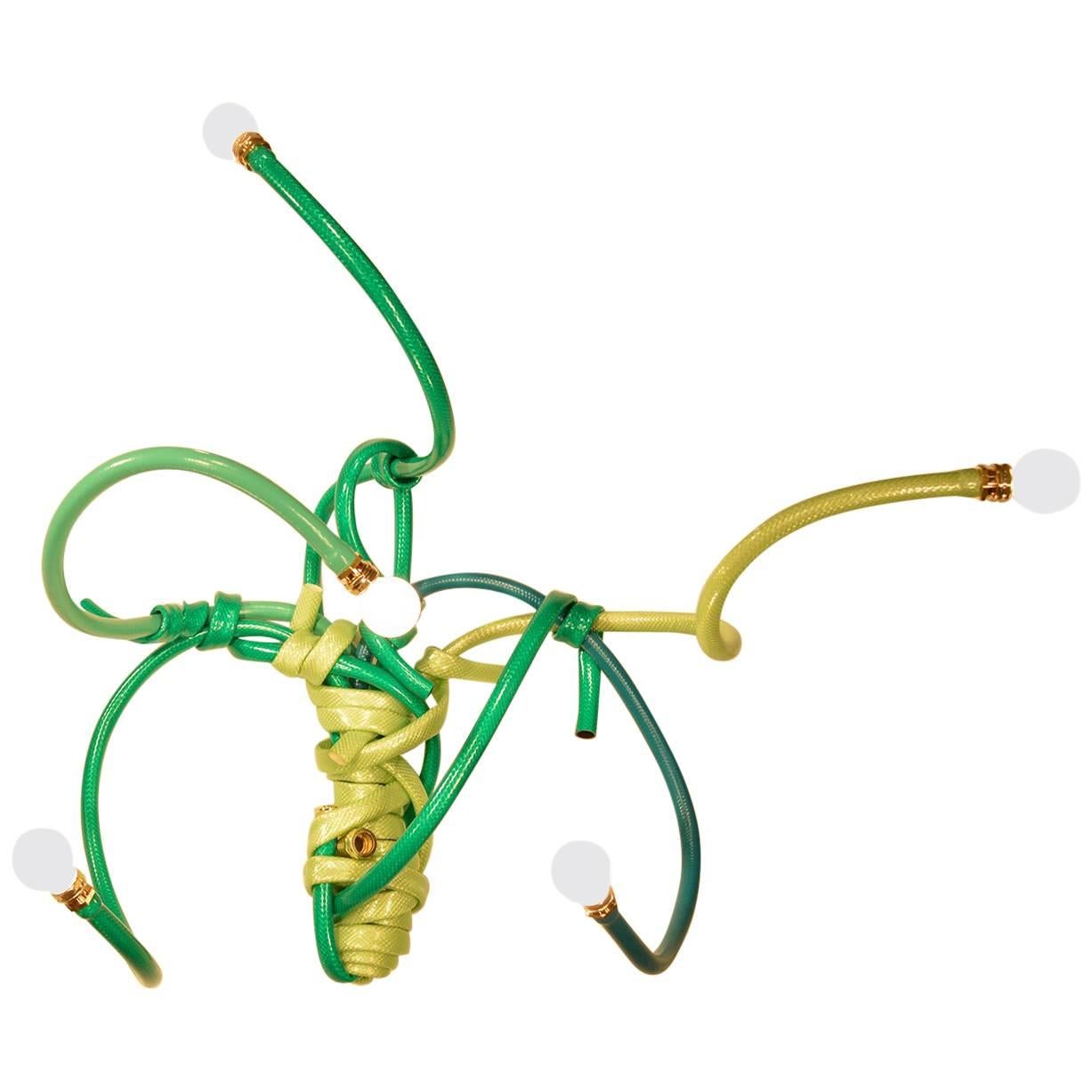 Sconce Style Lighting Fixture Made from Garden Hoses of Varying Shades of Green For Sale