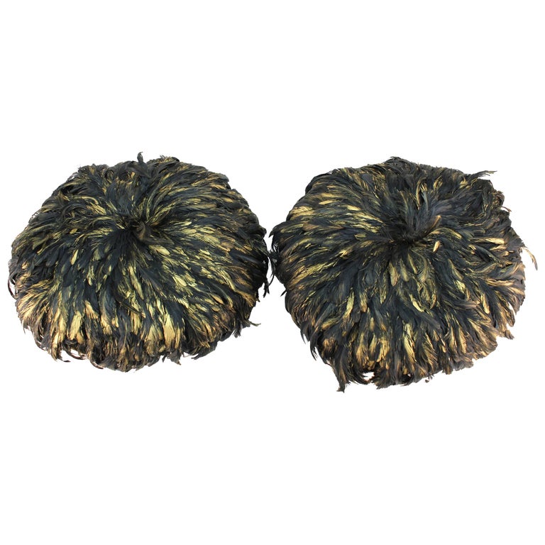 Dransfield And Ross Hollywood Regency Feather Pillows In Black And Gold Tones For Sale At 1stdibs