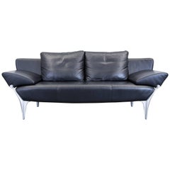 Rolf Benz SOB 1600 Designer Sofa Leather Black Three-Seat Function Couch Modern