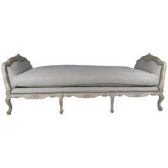 Vintage French Louis XV Style White Washed Linen Daybed
