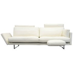 FSM Varino Leather Couch Crème White Function Three-Seat Sofa