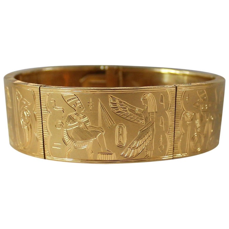 Egyptian Hand Engraved 18Karat Gold Bracelet at 1stDibs