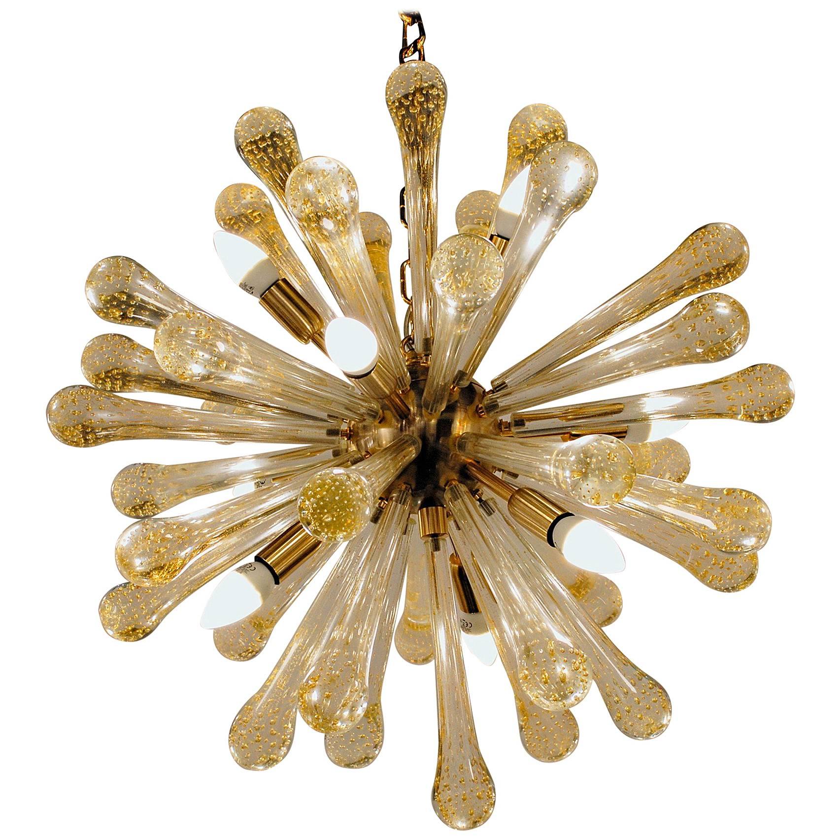 Midcentury Sputnik Chandelier, Baloton Gold Rods, Alberto Dona, 1990s, Camer