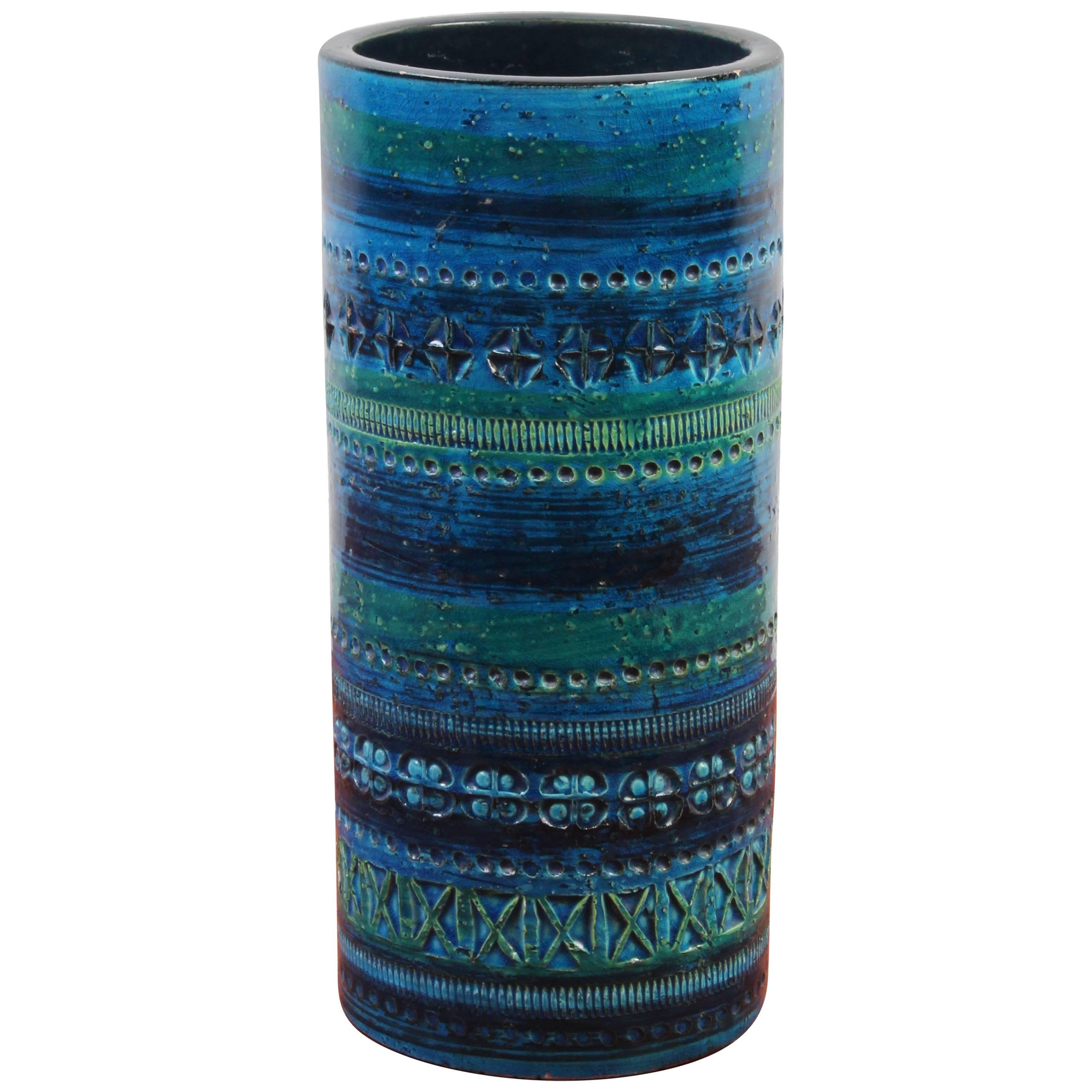 Midcentury Italian Ceramic Blue Bitossi Vase