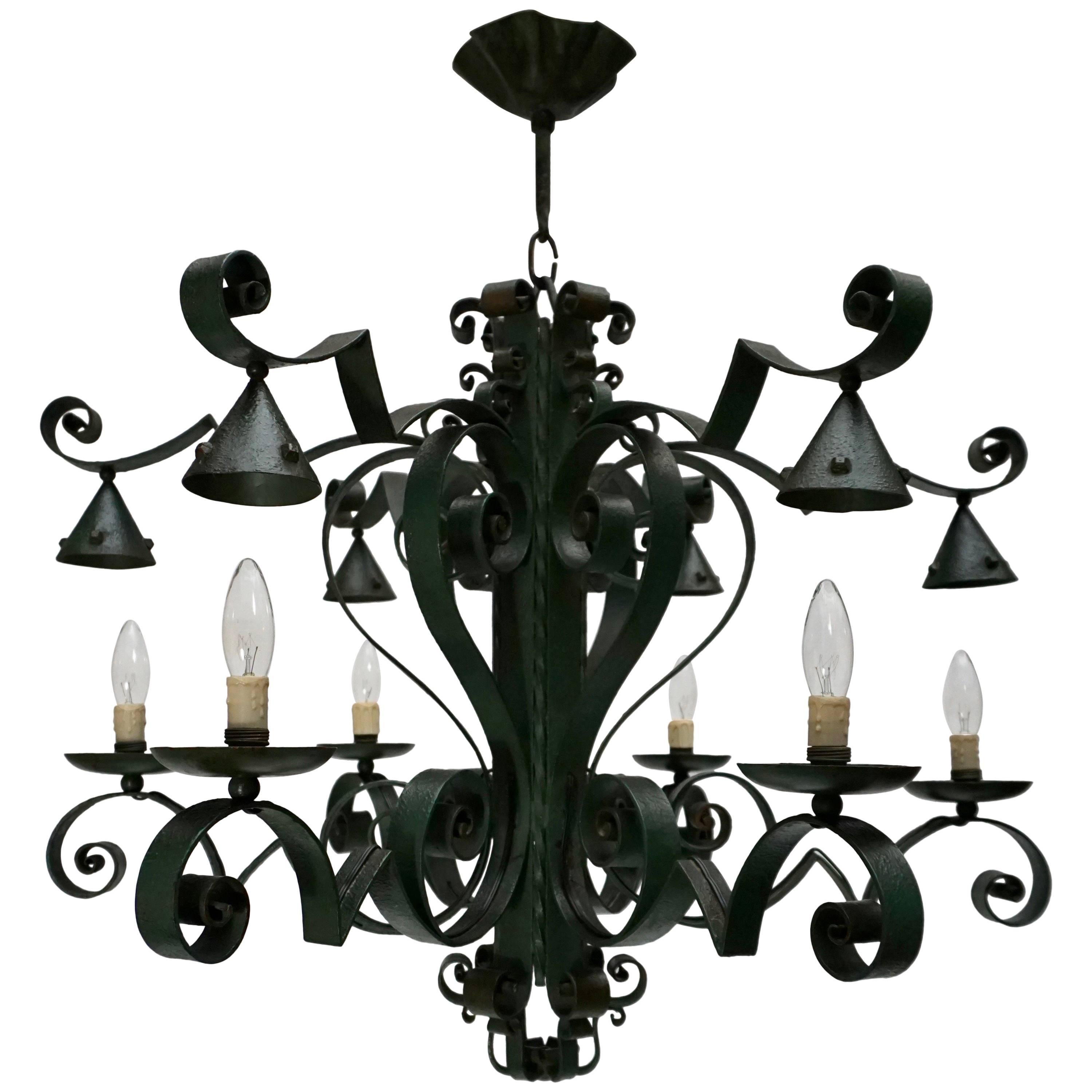 Large French Wrought Iron Chandelier For Sale
