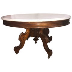 Low Italian Wood Table with Marble Top