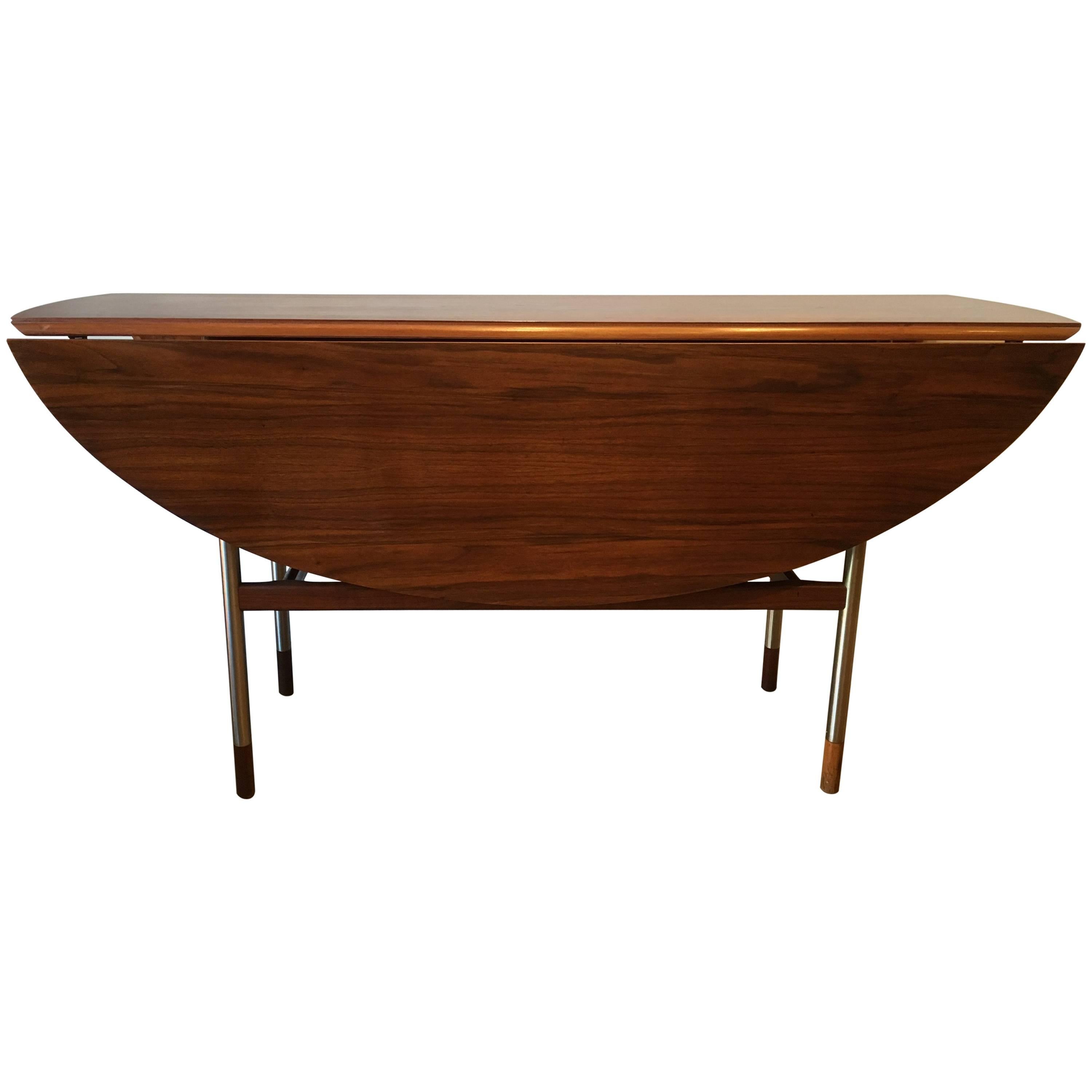 Midcentury Figured Walnut Drop-Leaf Dining or Console Table, circa 1960s