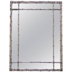 Large Italian Carved Silver Gilt Faux Bamboo Wall Mirror