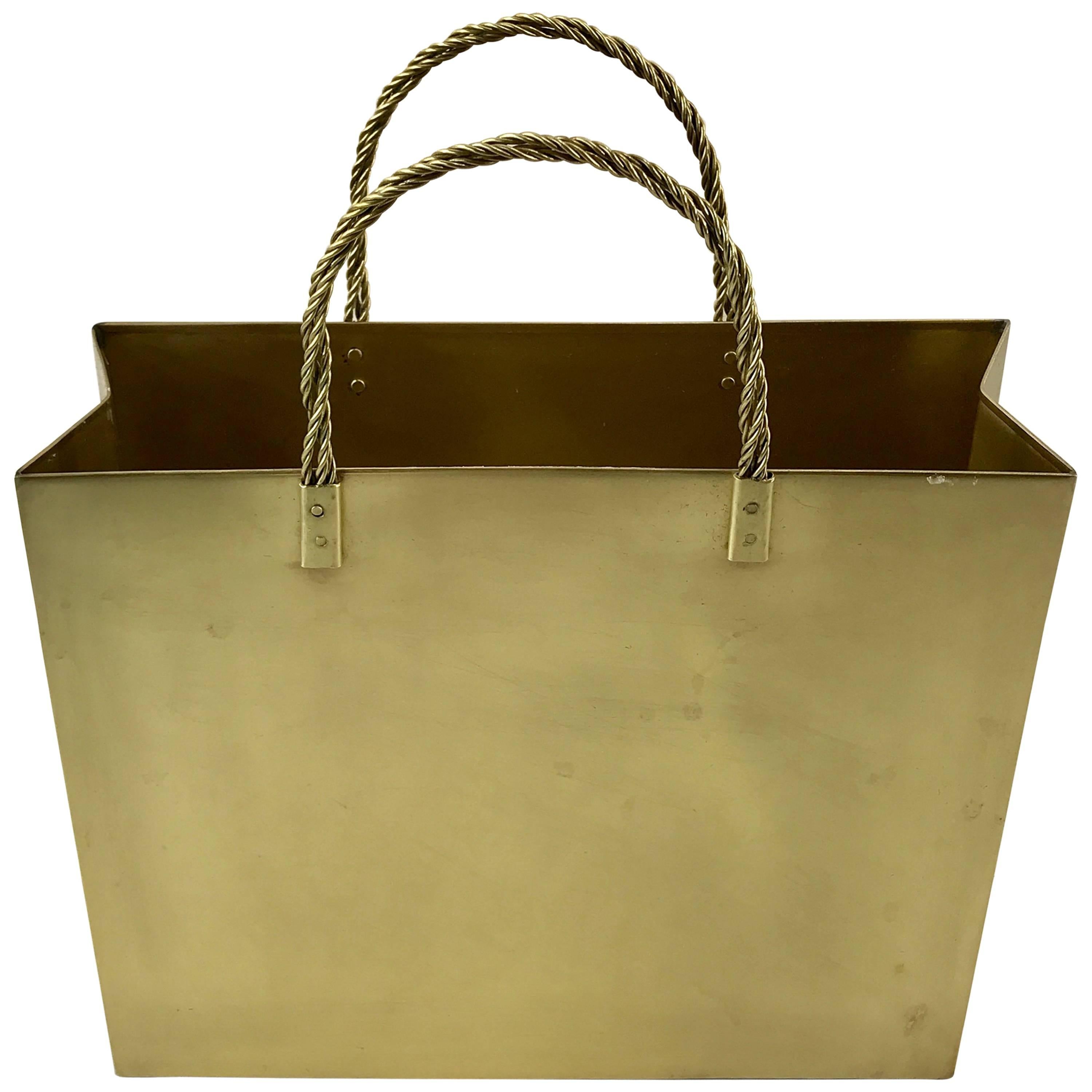 Italian Midcentury Medium Brass Shopping Bag in the Manner of Gio Ponti