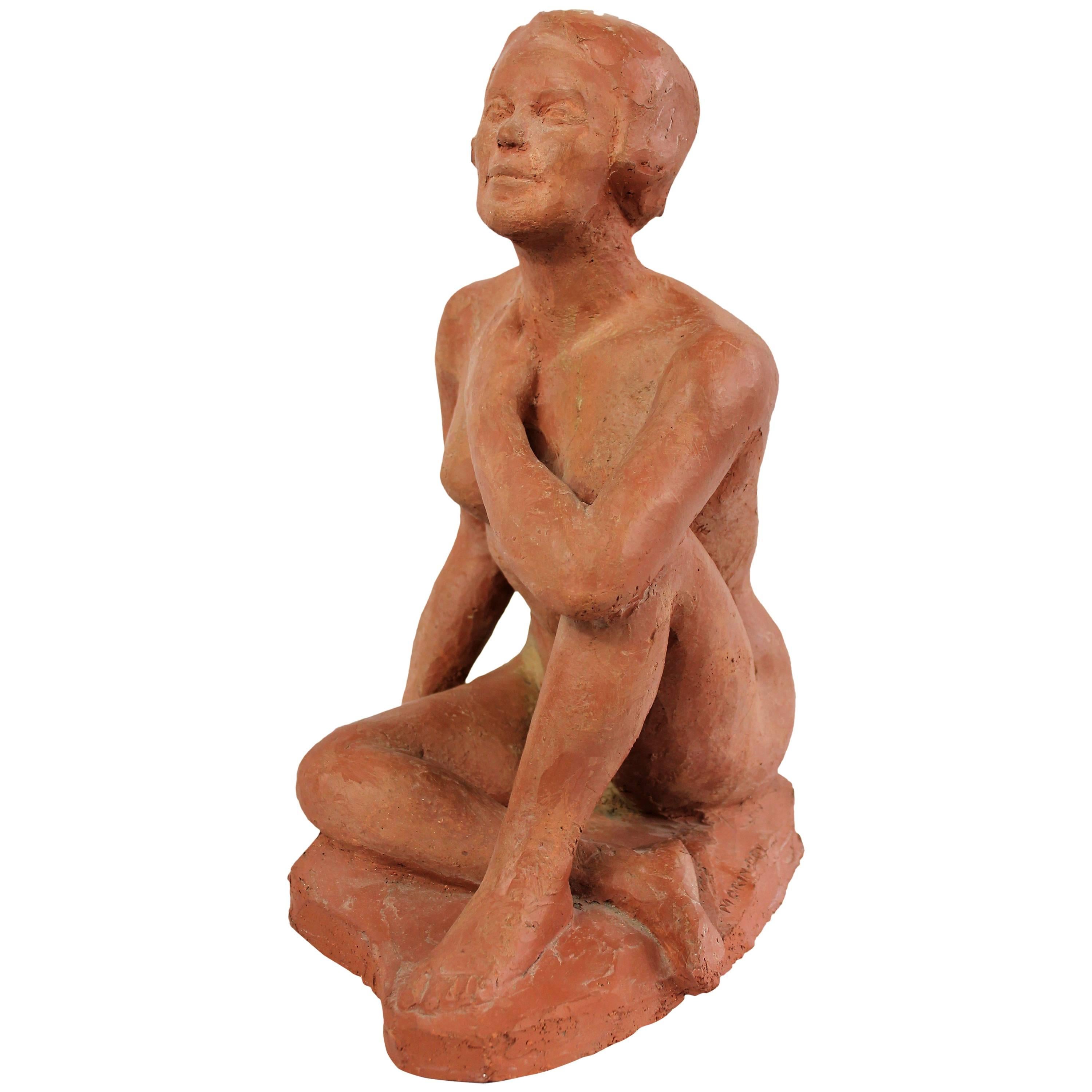 Nude Seated Woman Terracotta, by Dry Morin 1940-1950 France For Sale