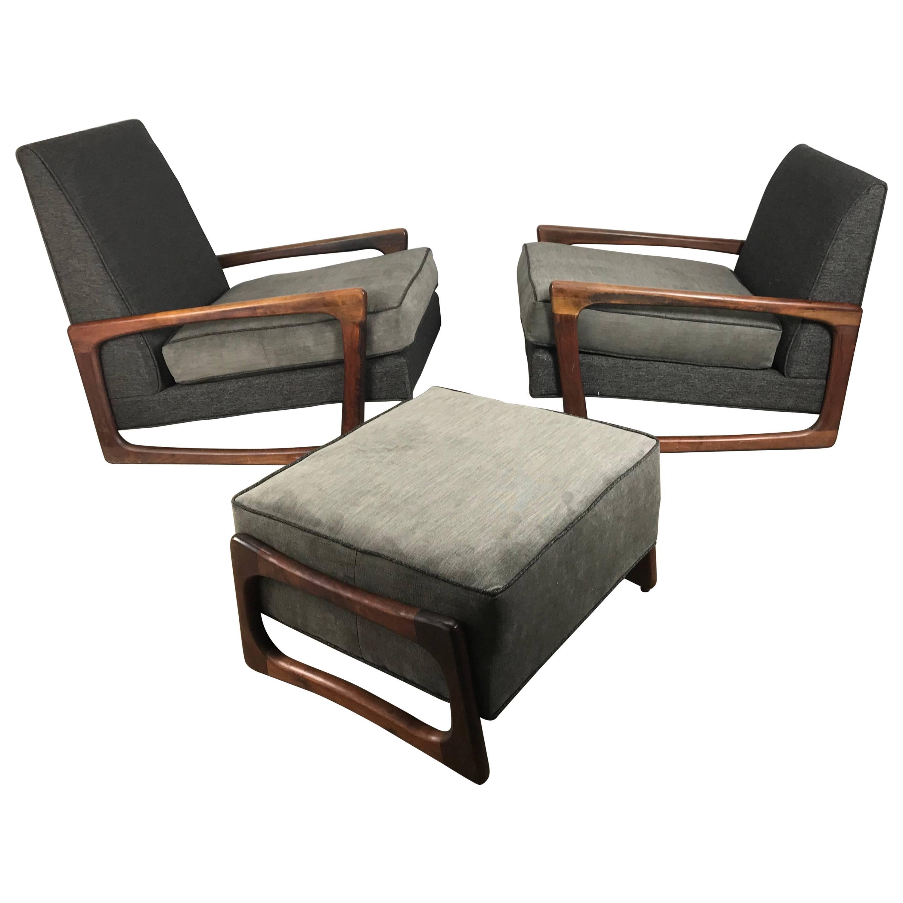 Stunning Classic Modernist Sculptural Lounge Chairs and Ottoman Adrian Pearsall