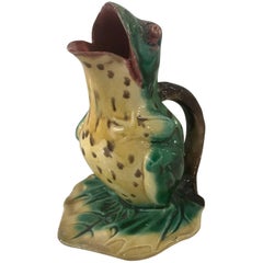19th century English Majolica Frog Pitcher by Edward Steele