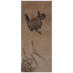 Antique Japanese Painting, Framed Panel, 17th Century Falcon by Mitani Toshuku