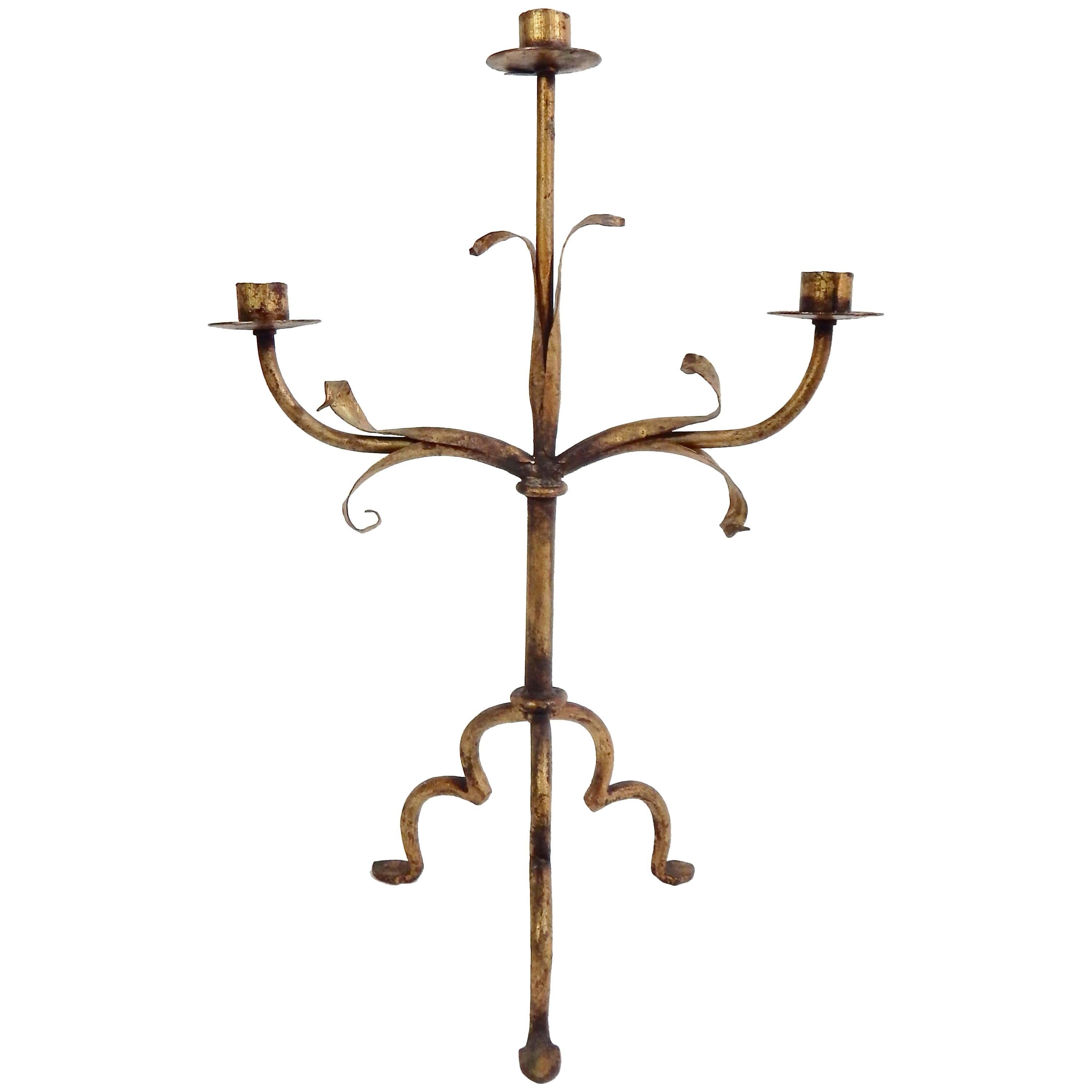 Ferrocolor Gilt Candleholder, Spain For Sale