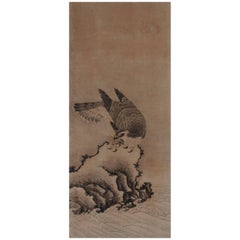 Peinture de fauconnier japonaise du 17ème siècle, Mitani Toshuku, école Unkoku
