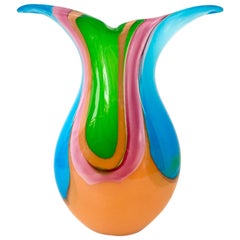 Vintage Murano Style Art Glass Striped Vase