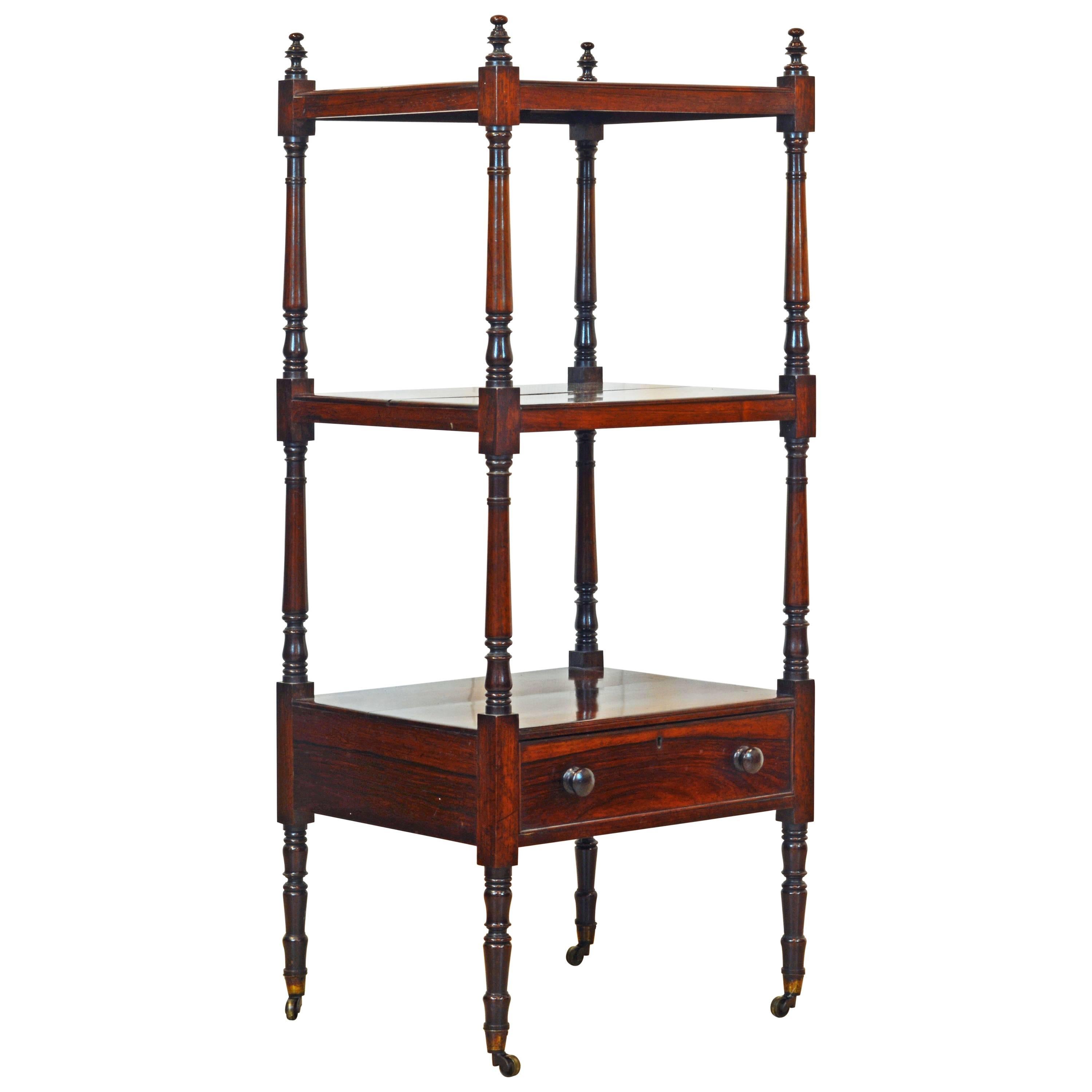 Attractive 19th Century English Rosewood Three-Tier and One Drawer Étagère