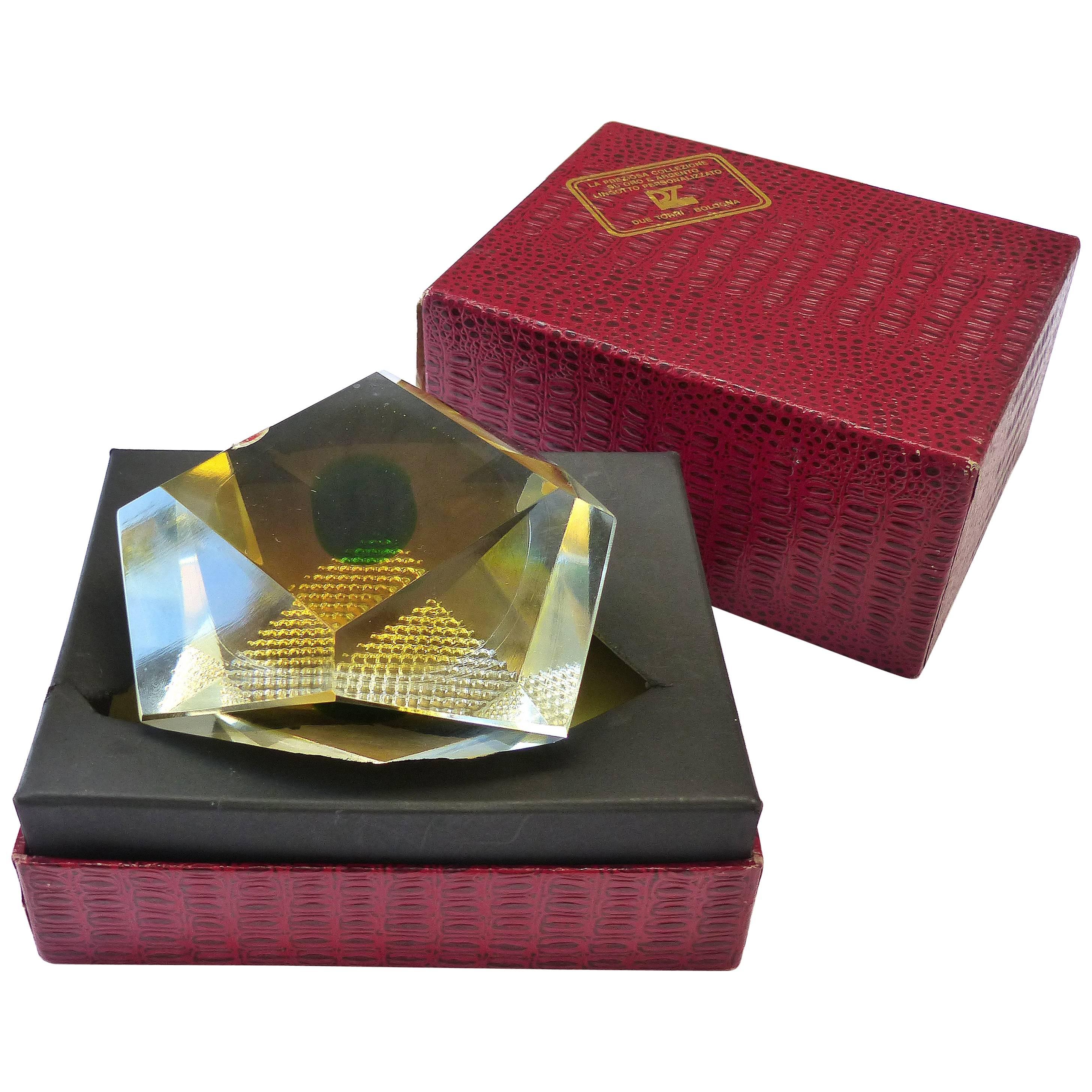 Murano Glass Brilliant-Cut Diamond Form Object D'art Paperweight in Box
