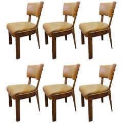 Set of Six Dudouyt Leather Dining Chairs