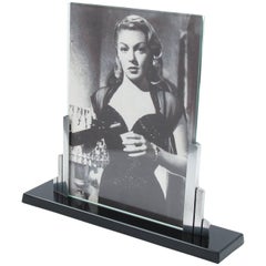 French Art Deco Picture Photo Frame Black Opaline Glass and Chrome, circa 1930s