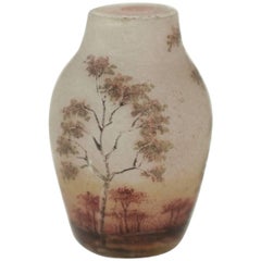 Daum Acid Etched Enameled Miniature "Trees in Autumn" Design Vase