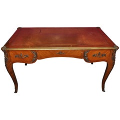 18th Century Writing Desk with Leather Top and Golden Fused Bronzes