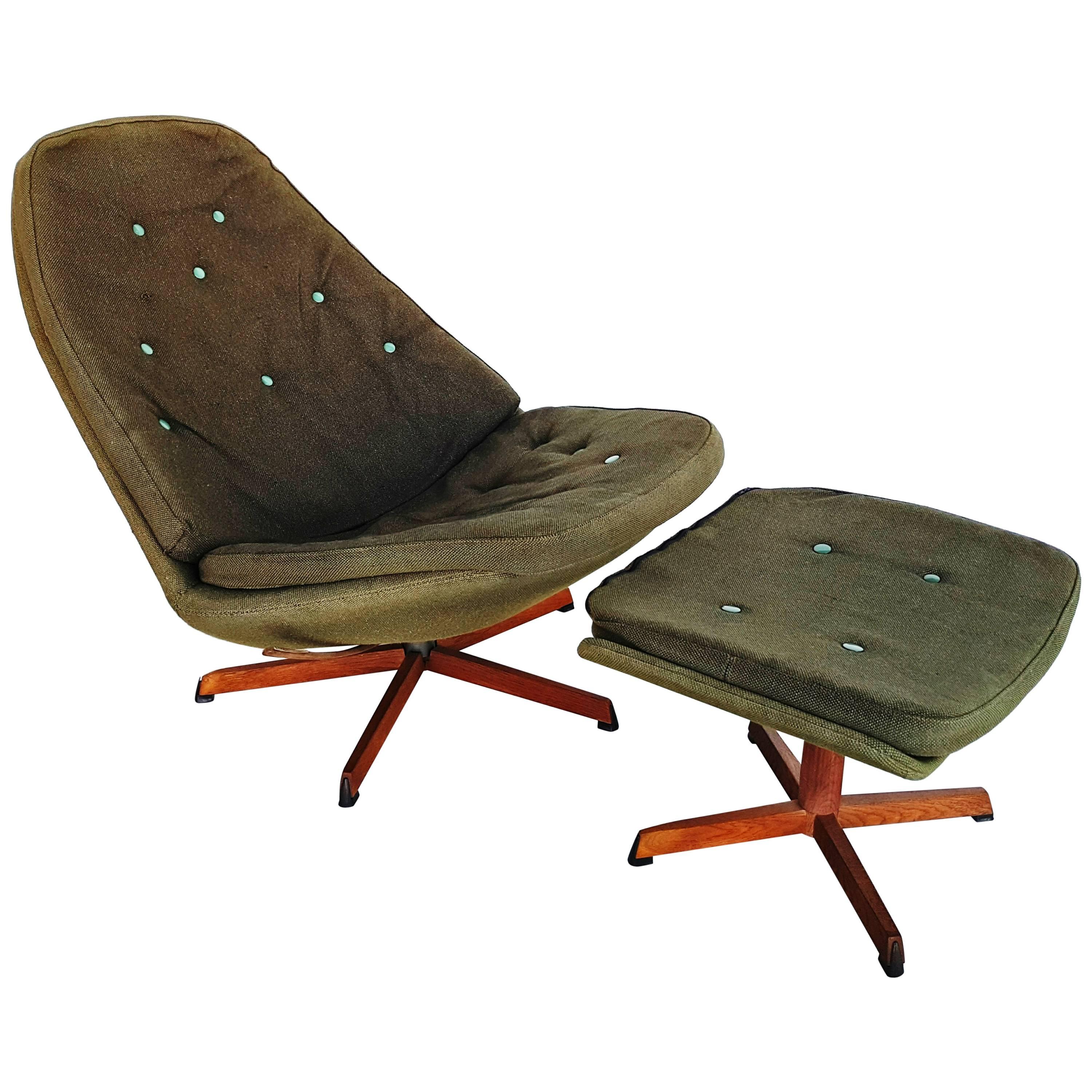 Danish Swivel Lounge Chair MS68 with Ottoman by Madsen & Schübel, 1960s