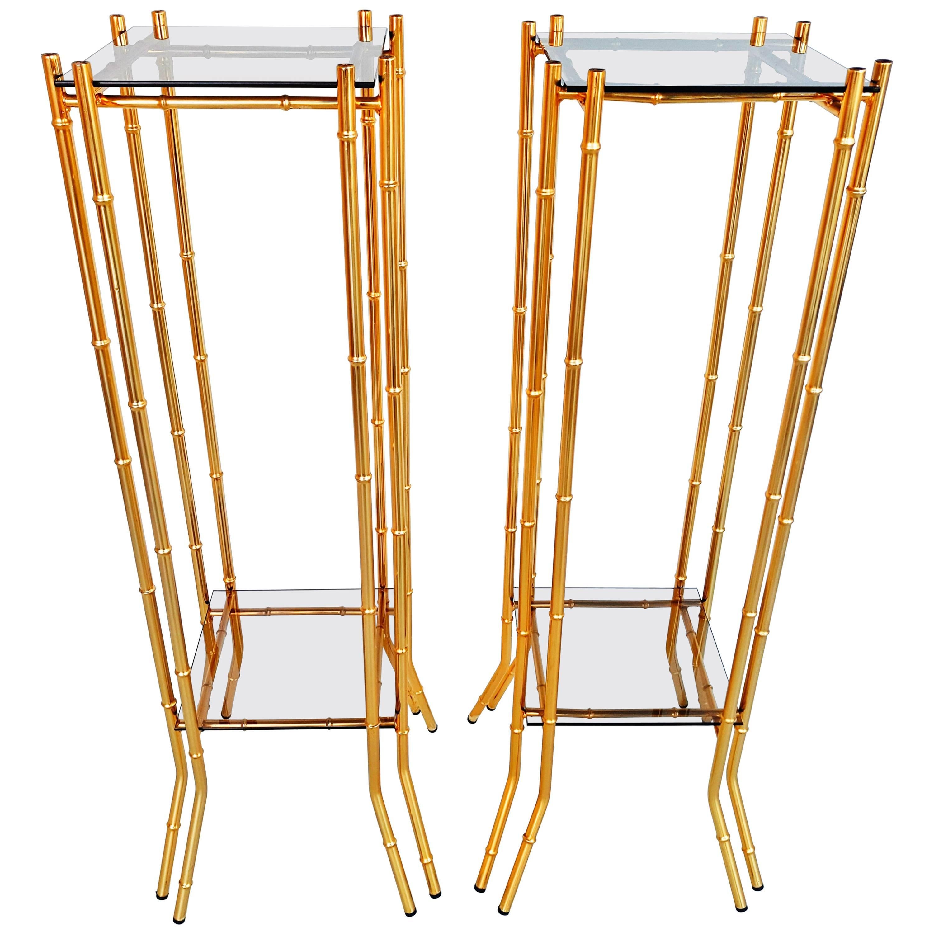Pair of Faux Bamboo Brass End Tables, circa 1960